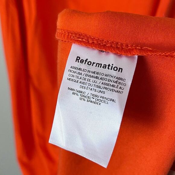 Reformation NEW Bebe Knit Strapless Ruched Fitted Column Dress Flame Red Orange - Picture 8 of 8